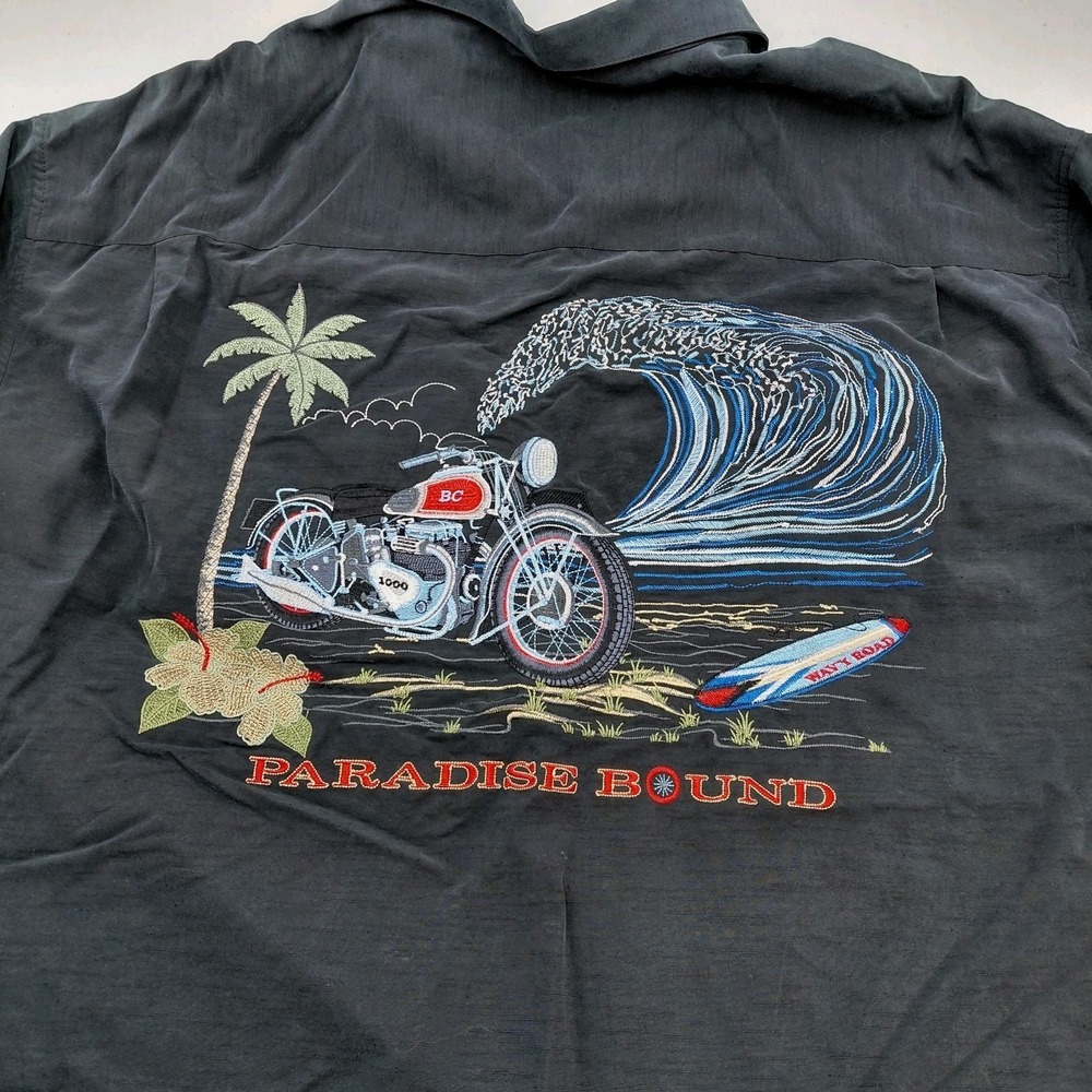 Bamboo Cay Mens 3XL Motorcycle Wave Surf Island Embroidered Button Shirt Travel